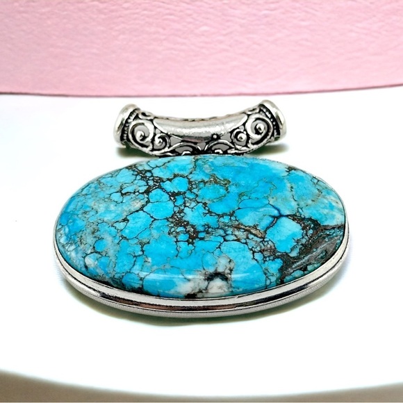 Large Turquoise Silver 925 Handmade Statement Pendant Necklace - Picture 2 of 3
